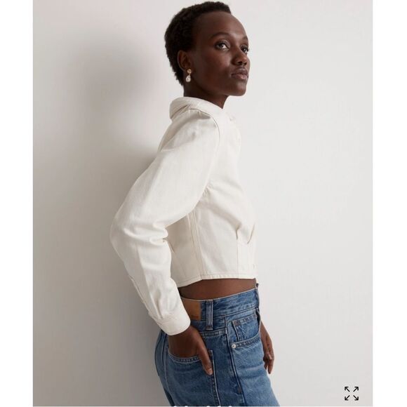 Madewell Denim Pleated Cropped Button Up Shirt Jacket - Picture 2 of 15